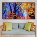 Dreaming Of Autumn Forest On Canvas, Fantasy Yellow Tree Mural, Colorful Tree Wall Art Original Botanical Texture Painting Living Room Decor