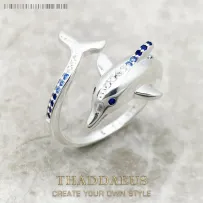 Ring Dolphin With Blue Stones Brand New Trendy Fine Jewelry
