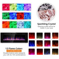 Costway 50'' Electric Fireplace Recessed Ultra Thin Wall Mounted Heater Multicolor Flame