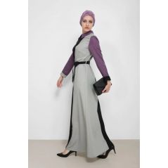 Masika Two Tone Modest Dress Purple Sleeve