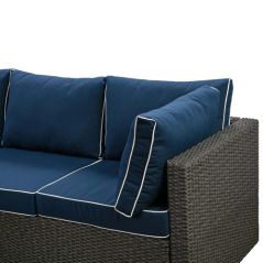 Veranda 3-Piece Patio Sectional - Grey Brown WickerNavy Cushions