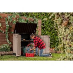 Keter Store-It-Out Midi 30-Cu FT Horizontal Storage Shed Lockable All Weather Resistant With Lid Brown Beige