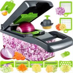 1pc Vegetable Onion Chopper, Kitchen 13 In 1 Food Chopper 8 Blades Cutter With Container