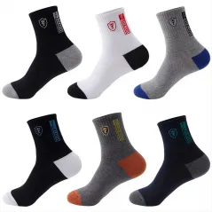 6pairs Men's Cotton Sweat Absorbing Embroidered Crest Athletic Socks, Ankle Socks