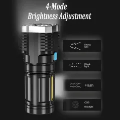 Multi-function LED Display Flashlight, 4-Mode Brightness Adjustment For Outdoor Emergency Use