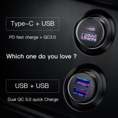 Baseus 30W Car Fast Charger Quick Charge 4.0 3.0 USB Type-C Fast Charging Car Phone Charger For Huawei Xiaomi iPhone 14