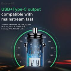 Baseus 30W Car Fast Charger Quick Charge 4.0 3.0 USB Type-C Fast Charging Car Phone Charger For Huawei Xiaomi iPhone 14