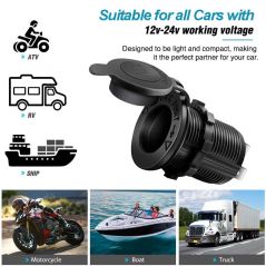 Car Cigarette Lighter Socket 12V 24V Waterproof Plug Power Outlet Adapter for Marine Boat Motorcycle Truck RV ATV with Wire D5