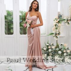Chic One Shoulder Bridesmaids Dresses Sleeveless Pleat Side