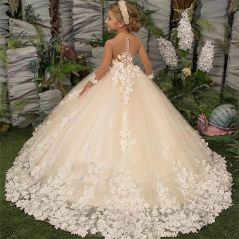 Flower Girl Dress Floral Lace Applique Children Wedding Party