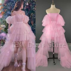 IENA Princess Prom Dress Tiered Pleat Layered Detachable Trail