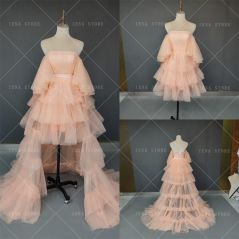 IENA Princess Prom Dress Tiered Pleat Layered Detachable Trail