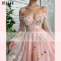 JEHETH Elegant Flower Pink Prom Dress Charming A-line