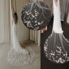 TOPQUEEN V52 3D Flowers Wedding Veil with Pearls