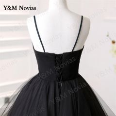 Y&M Novias Black Quinceanera Dresses Ruffles Sweetheart Spaghetti Straps
