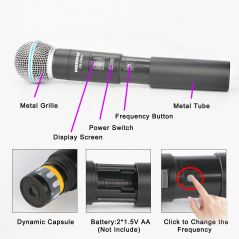 Microphone sans fil 2 effets de retard UHF portatifs professionnelsMicrophone sans fil 2 effets de retard UHF portatifs professionnels