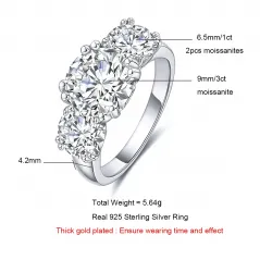 AnuJewel 5cttw D Color Moissanite Luxury Three Stone