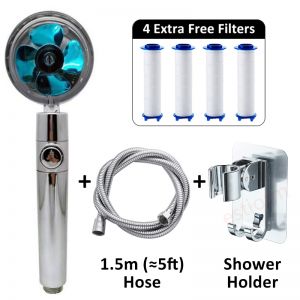 Turbo Water Filter Shower Head with Hose and Holder,360 Rotated High Pressure Water Saving Handheld Propeller Shower With Fan