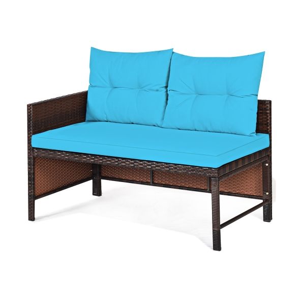 Costway 3PCS Patio Wicker Rattan Sofa Set Outdoor Sectional Conversation Set Turquoise