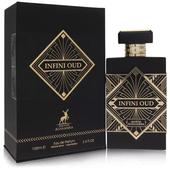A bottle of Alhambra Infini Oud Cologne
