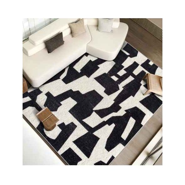 Grands tapis moelleux noirs et blancs de style américain, tapis de salon doux pour la maison, décoration de chambre à coucher, tapis de chevet