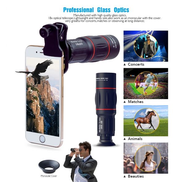 APEXEL – objectif télescopique, Zoom 18X, avec trépied, monoculaire, pour téléphone portable, caméra, pour Smartphones