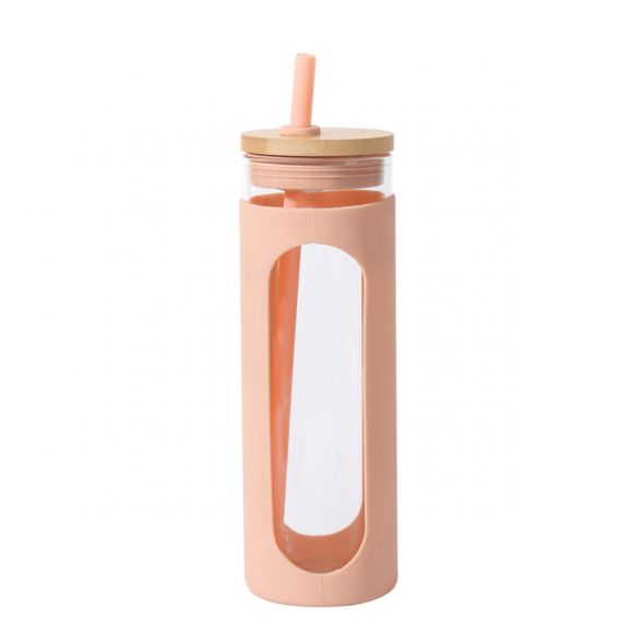 Glass Water Tumble Straw Silicone Bamboo Lids Iced Coffee Cup Bottle Reusable