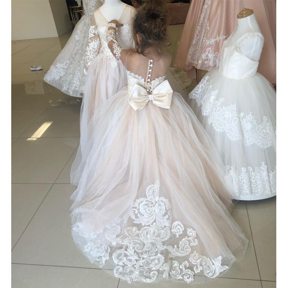 FATAPAESE 2-14 Years Lace Tulle Flower Girls Dress Princess