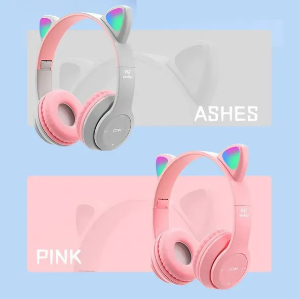 Flashing LED Cute Cat Ears Headphones Bluetooth Wireless