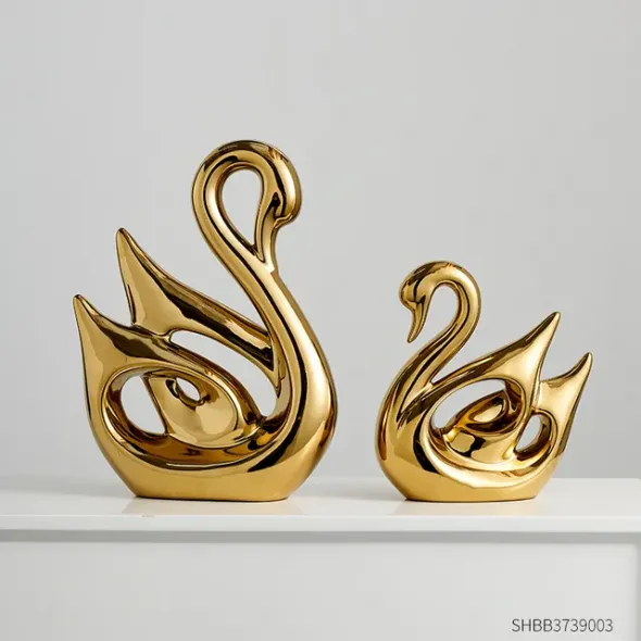 Gold Animal Figurines Gift Modern Home Decoration Resin Room Decor Swan Statues and Statues Wedding Figurine Desk Accessories