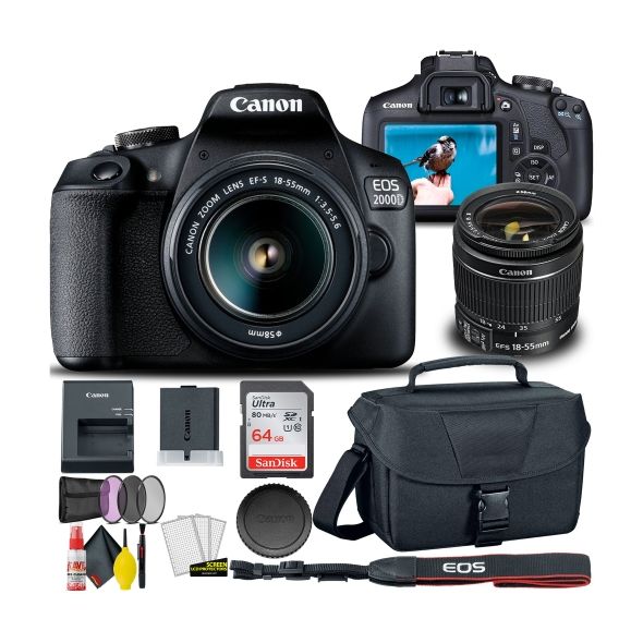 Canon EOS 2000D Rebel T7 DSLR Camera + 18-55mm Lens, 58mm Filters Bundle