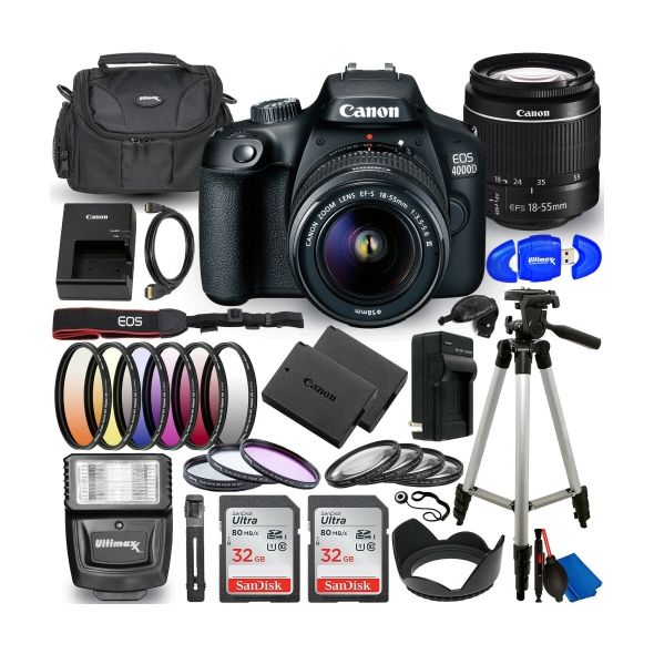 Canon EOS 4000D / Rebel T100 with 18-55mm III Lens - Top Value 64GB Bundle