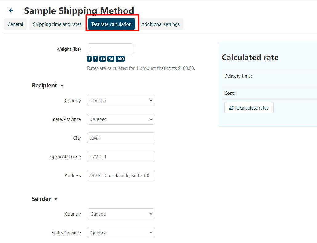 sample shipping method